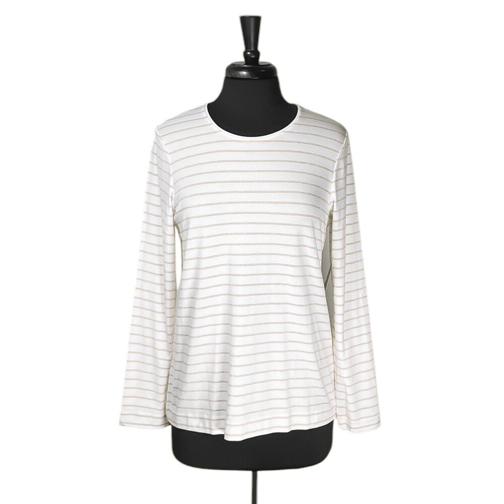 Chico's Blouse Women's Ecru Gold Glitter Stretch Knit Pullover Top 1 US M/8 NWT